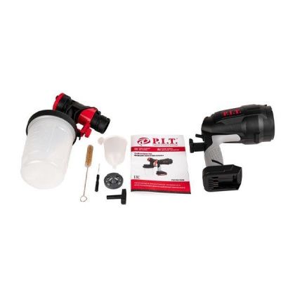 вид модели краскопульт аккумуляторный pit, 20в, solo, 700мл/мин, емкость 900мл, давление 0,1-0,2 бар (без акб и зу)